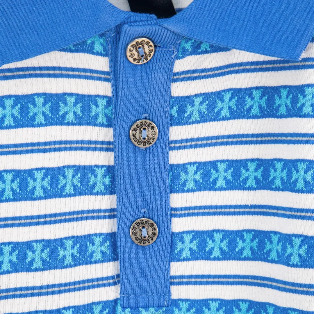 P250 zp version [exclusive supply] Chrome Hearts/Chrome Hearts SS25 new high-end cross jacquard knitted sea soul embroidered lapel Polo striped long sleeves 100% cotton cross jacquard knitted striped fabric ✝️ Customized old vintage brand hand-stitched buttons ✝️ Fully automatic positioning and tailoring Precise alignment of stripes ✝️ CH Chrome Hearts niche design cross jacquard striped long sleeves brings striped Polo to Next Levels Loose fit, same style for men and women Lazy and casual, street style, three-color hair, customized style. Color: blue, pink and black. Size: S M L XL. Number: WW10959.